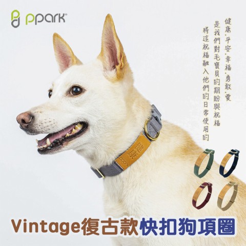 PPARK Vintage復古款 快扣項圈『XS號、SM號、L號』狗用 犬用 頸圈 狗項圈